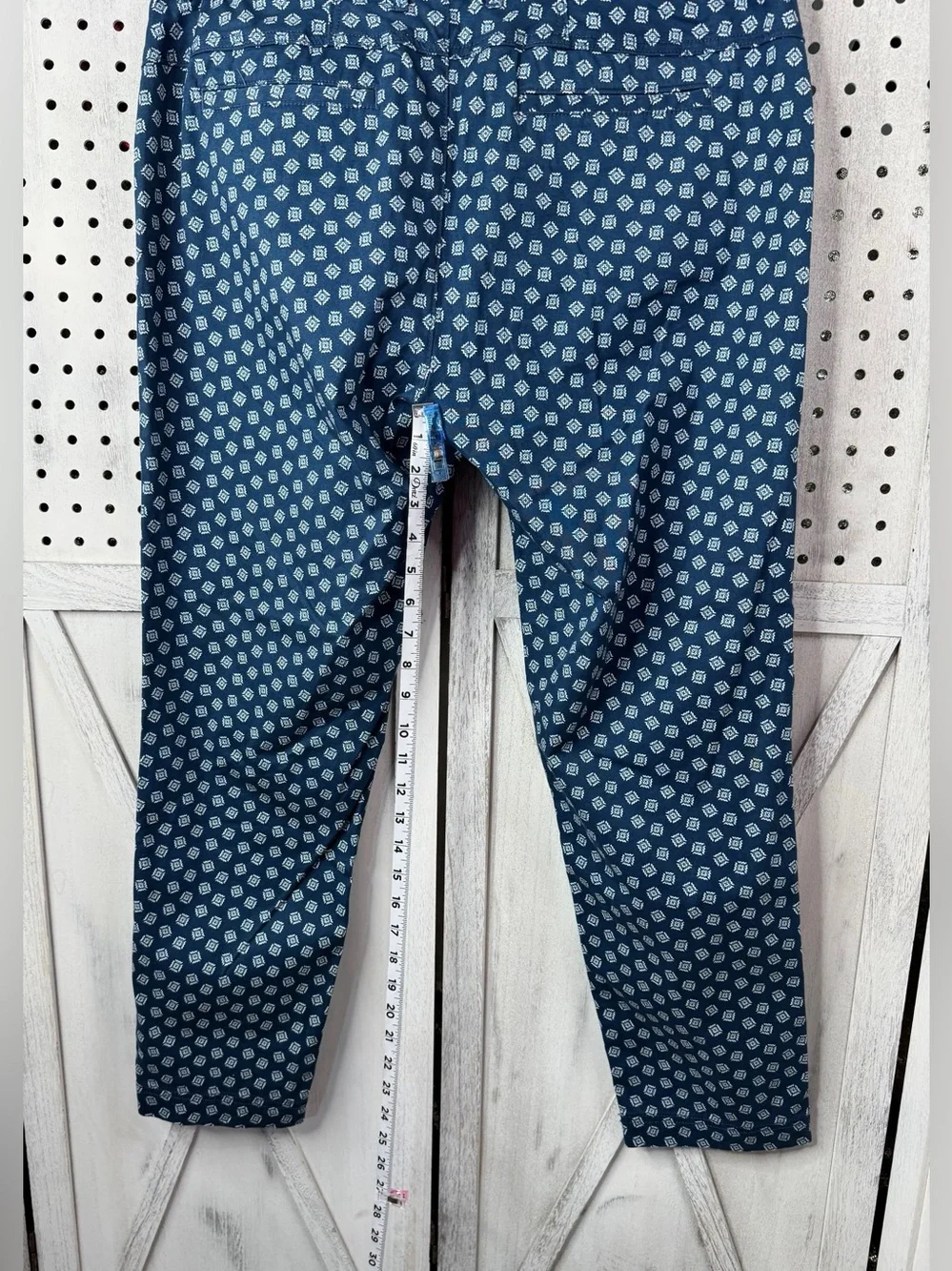 Orvis Navy Blue Geometric Print Ankle Pants Size 14 NWT Cropped Casual Preppy